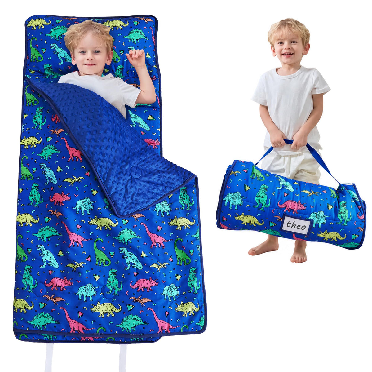 Lasoftan Toddler Nap Mat with Pillow and Blanket, Extra Large Rolled Napping Mats,Slumber Bags for Boys Girls,Kids Sleeping Bag for Daycare, Preschool Travel Camping