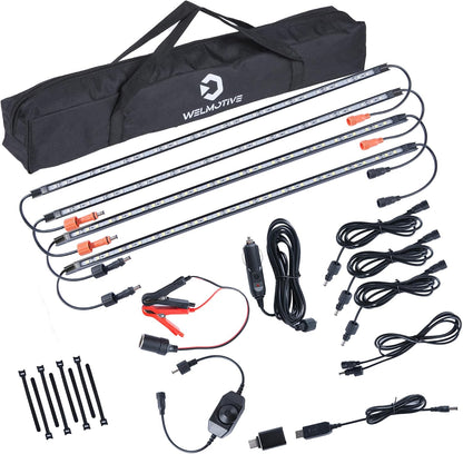 12V LED Light Bar Kit, 2 Bars White & 2 Bars Amber Adjustable Brightness RV Camping Lights - Waterproof IP67, Magnetic & Strap Mount, Portable Lighting for Tent, Car, Trailer, Boat, Truck, Off-Road