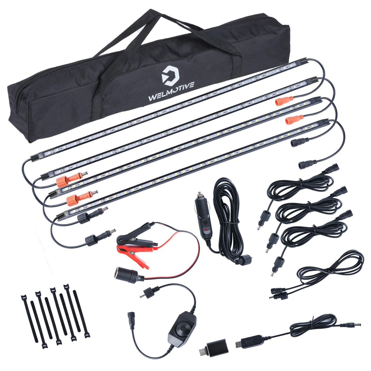 12V LED Light Bar Kit, 2 Bars White & 2 Bars Amber Adjustable Brightness RV Camping Lights - Waterproof IP67, Magnetic & Strap Mount, Portable Lighting for Tent, Car, Trailer, Boat, Truck, Off-Road