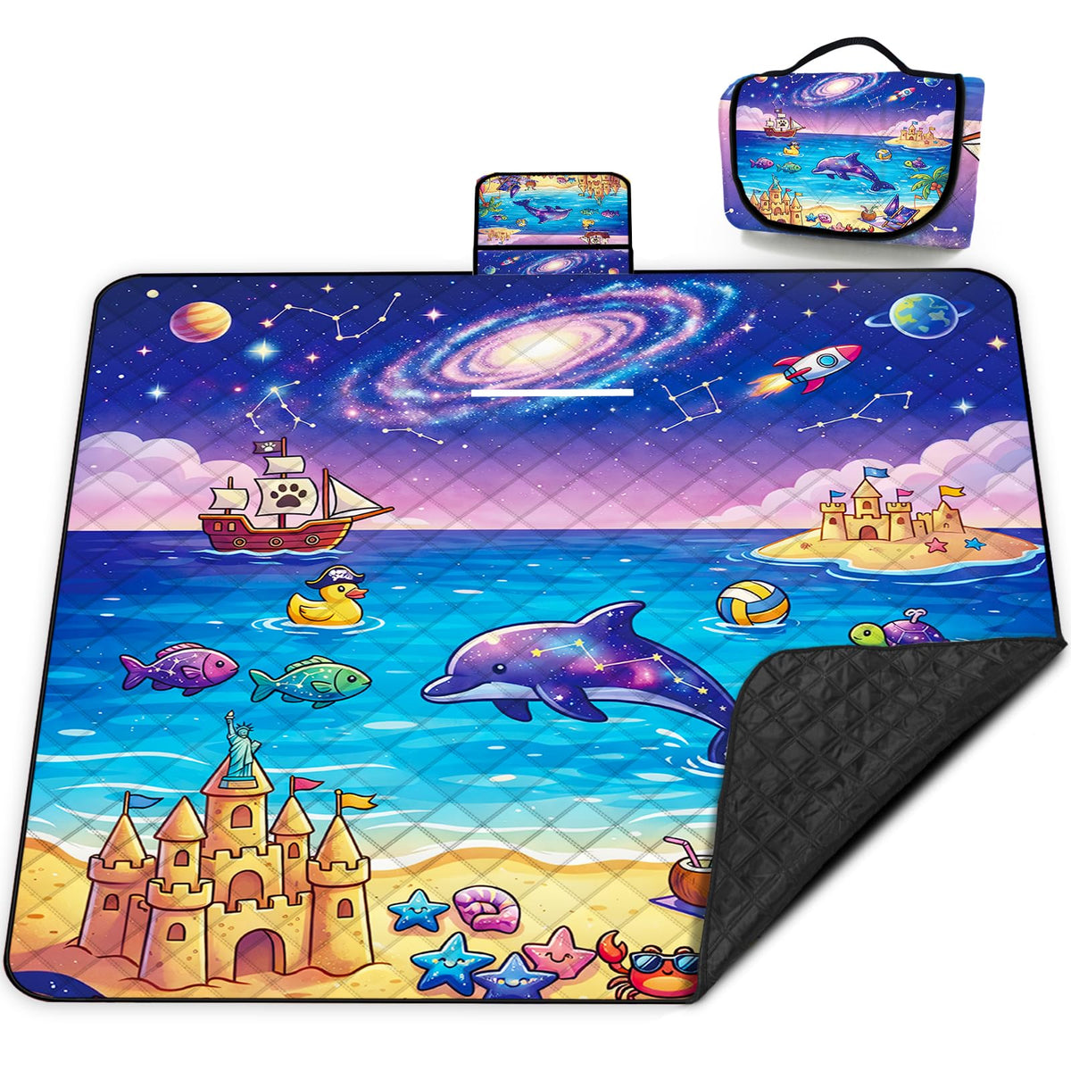 Extra Large Picnic Blanket Waterproof,80"x 80"Foldable Machine Washable Beach Blankets,Outdoor Blanket for 6-8 Adults,Picnic Mat Suitable for Indoor Crawling,Park Beach,Camping,Hiking,Travel( Blue)