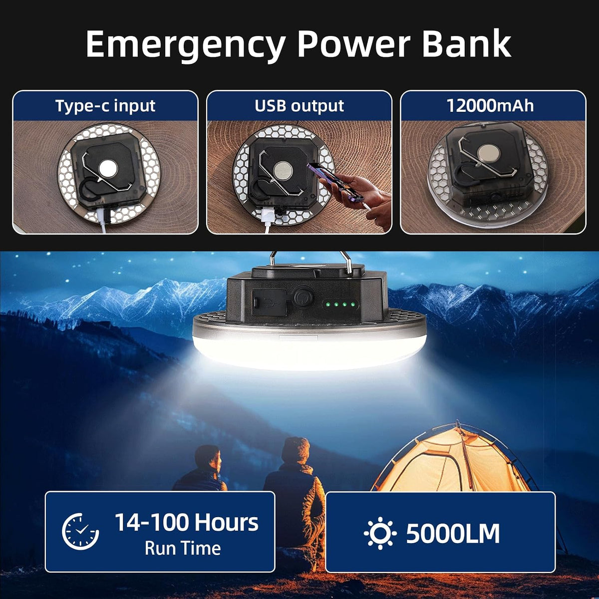 Rechargeable Camping Tent Light Portable LED Camp Lantern