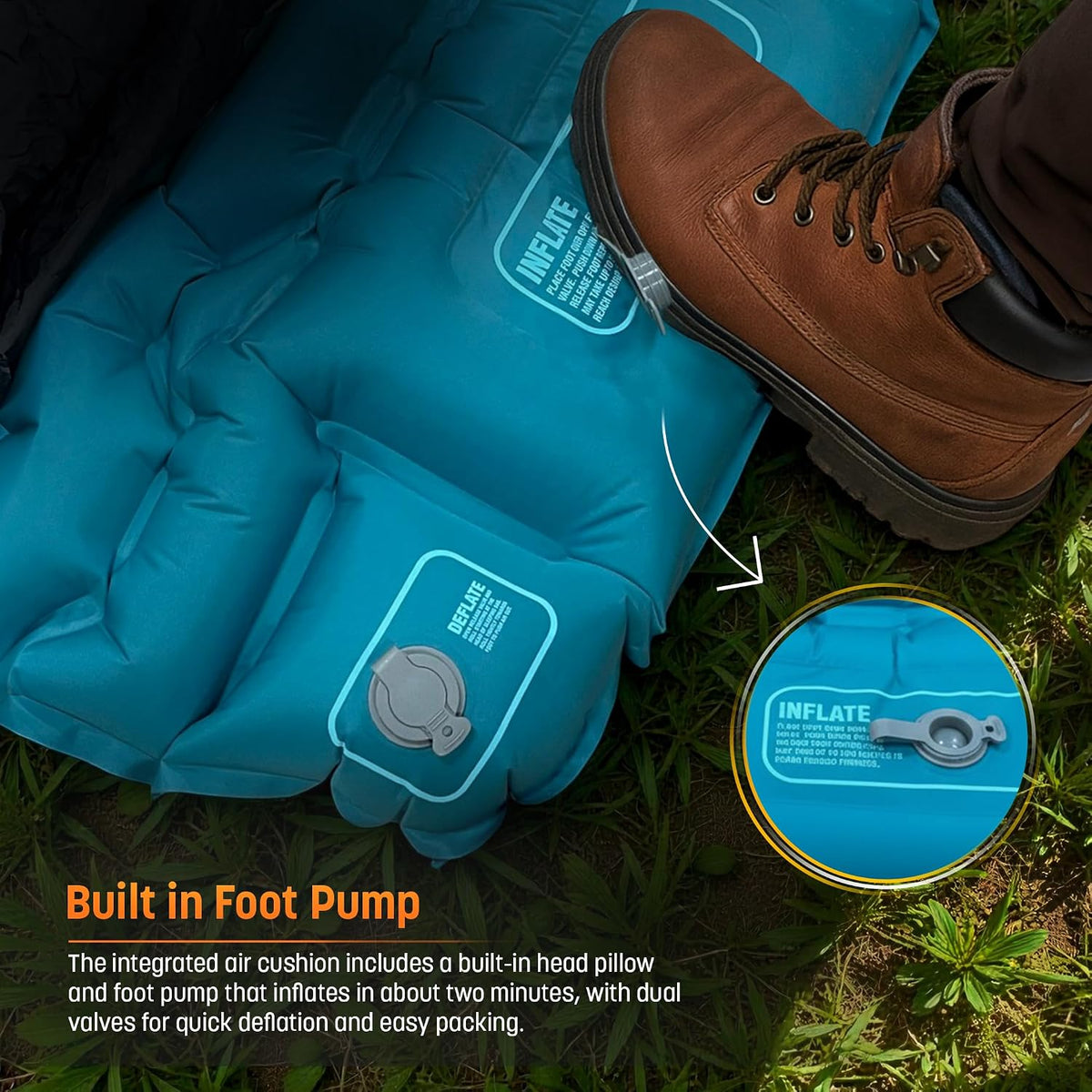 Sleeping Bag with Built-in Pad (AirPack Sleeper) - All-in-One Inflatable Sleeping Pad and Zip-Up Blanket for Camping with Built-in Foot Pump (Black/Green) 80"×30"