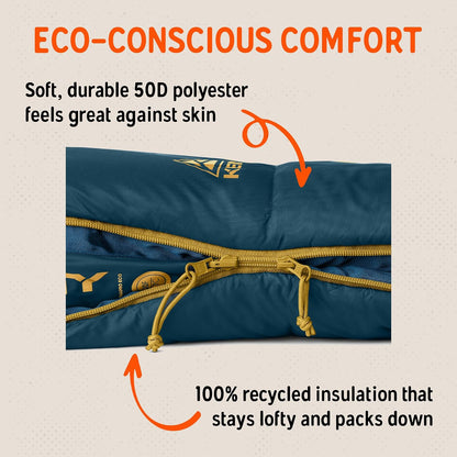 Kelty Solstice Oversized Rectangular Sleeping Bag, 2-3 Season, 20 or 40F
