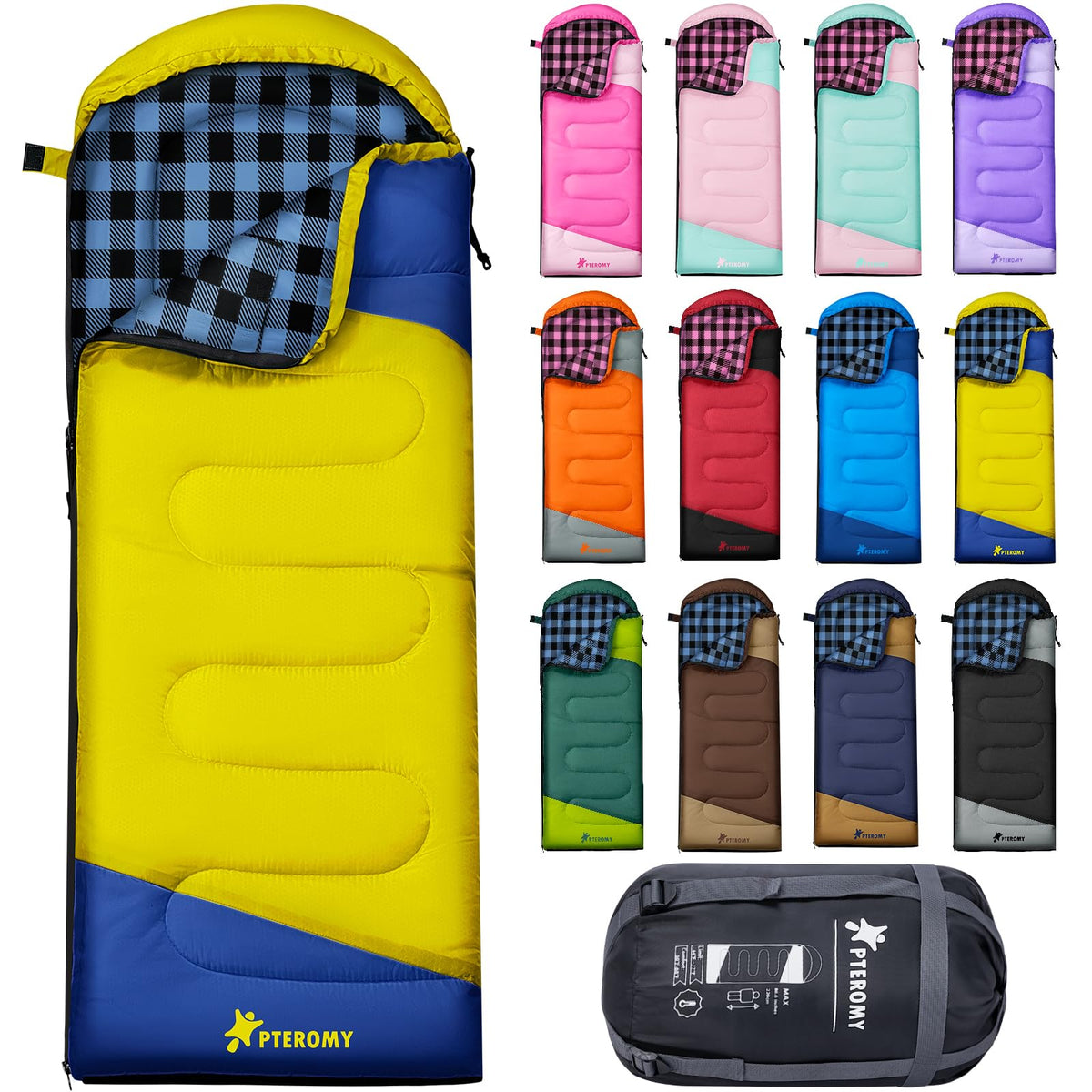 PTEROMY Sleeping Bags for Adults, Lightweight and Machine Washable, Water Resistant Backpacking Camping Sleeping Bag for Warm Cold Weather, Camping Essentials for Hiking Travel