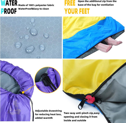 Sleeping Bags for Adults Kids - 3 Season Cold&Warm Weather Waterproof Camping Sleeping Bag - Lightweight Sleeping Bags for Camping Hiking Outdoor Travel