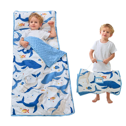 Lasoftan Toddler Nap Mat with Pillow and Blanket, Extra Large Rolled Napping Mats,Slumber Bags for Boys Girls,Kids Sleeping Bag for Daycare, Preschool Travel Camping