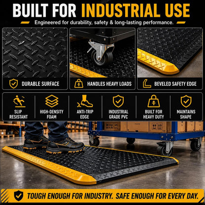 3' x 5' ESD Anti-Fatigue Conductive Mat, Durable Heavy Duty Diamond Plate, Soft Sponge Ergonomic Mat, Non Slip Waterproof Floor Mats for Commercial&Industrial Work, Thick 3/4” Black with Yellow Border