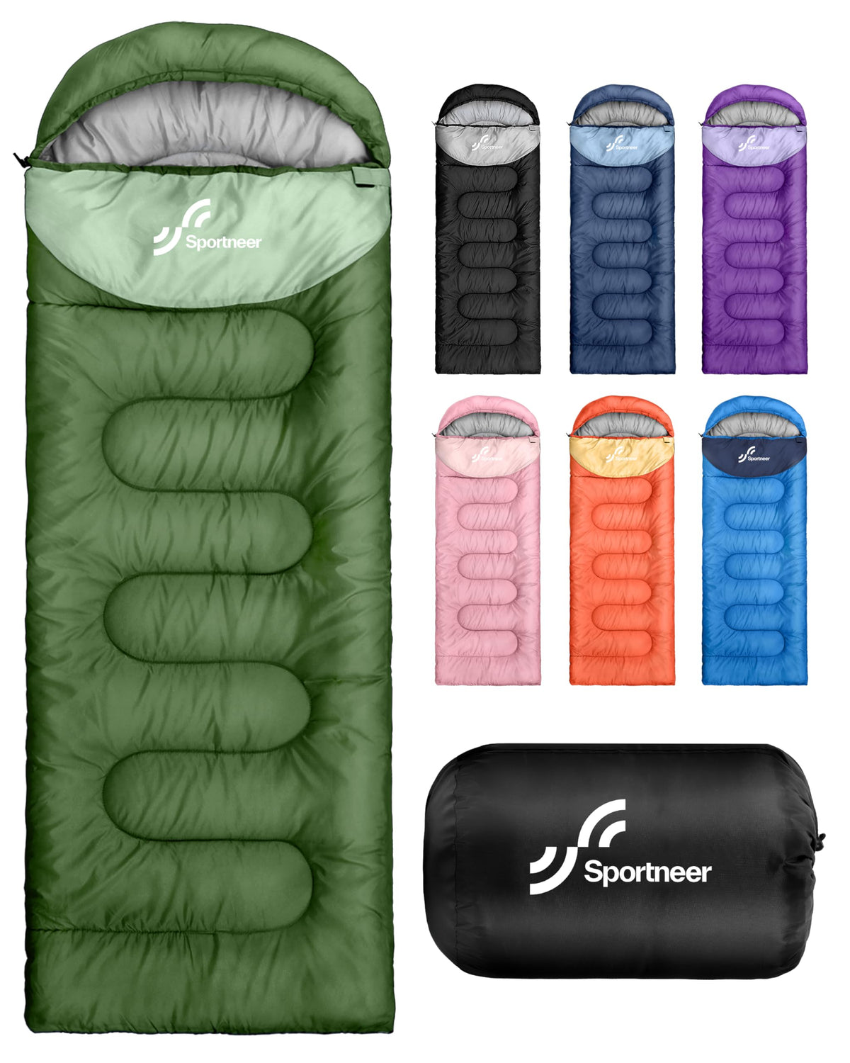 Sportneer Sleeping Bag, 3 Seasons Warm Cold Weather Sleeping Bags for Adults Kids Boys Girls with Compression Sack- Lightweight Camping Essentials Gear Accessories, Backpacking, Hiking
