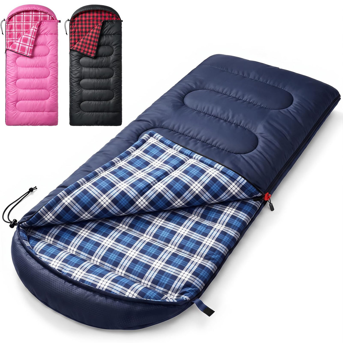 Uniqwamer Sleeping Bag for Adults Kids - 4 Seasons Cold & Warm Weather Flannel Camping Sleeping Bags, Lightweight & Waterproof Sleeping Bag for Camping Hiking Outdoor Travel