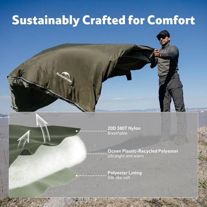 Naturehike Lightweight Compact Sleeping Bag, 59℉/32℉ Envelope Ultralight Backpacking Sleeping Bag Portable, Waterproof with Compression Sack for Cold&Warm, Camping, Traveling, Hiking