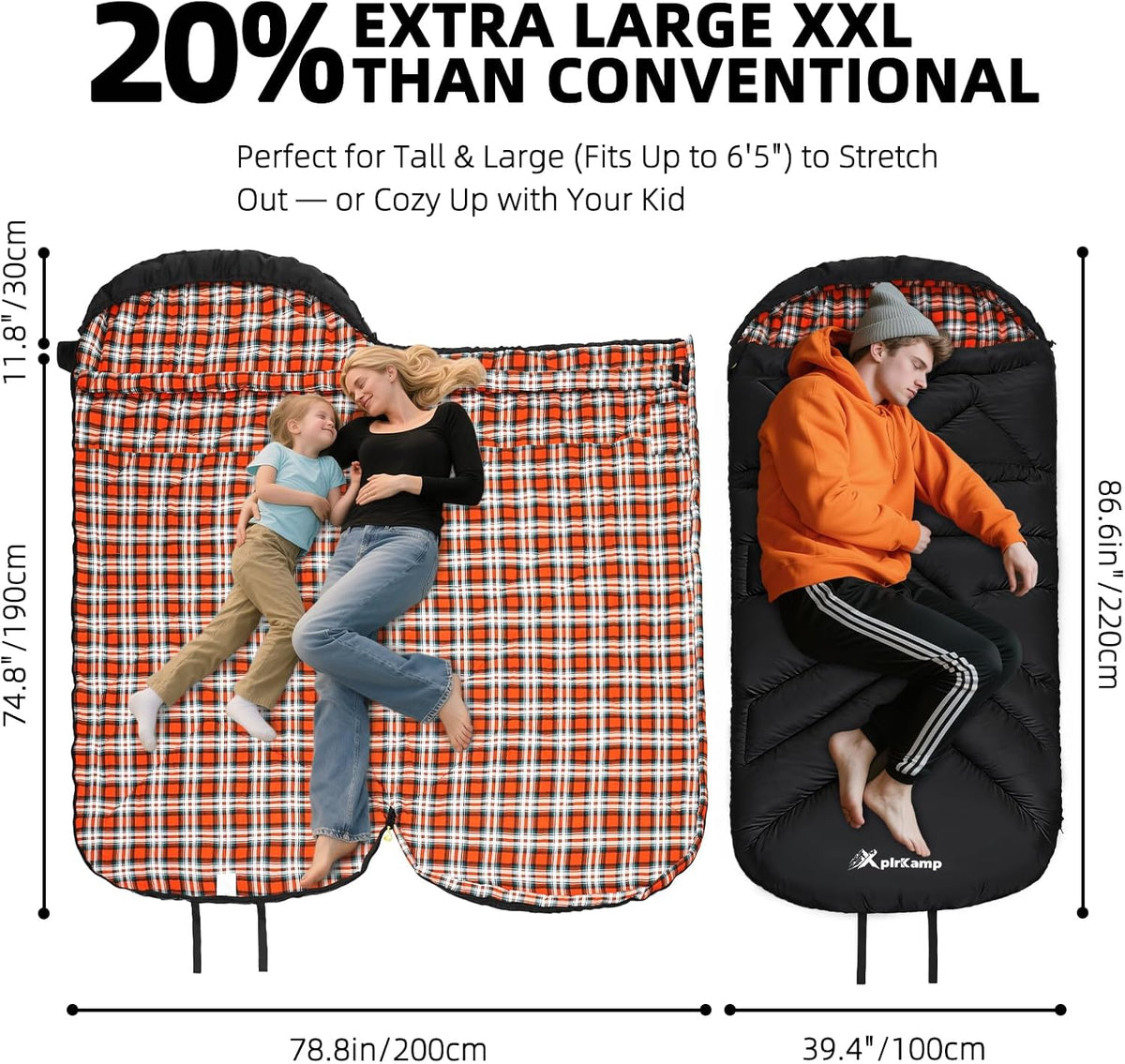 Cotton Flannel Sleeping Bags for Adults,4 Season,XXL Extra Wide,Big&Tall