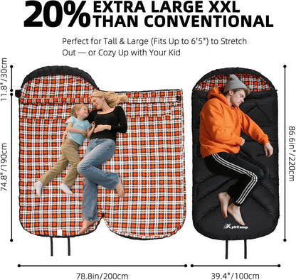 Cotton Flannel Sleeping Bags for Adults,4 Season,XXL Extra Wide,Big&Tall