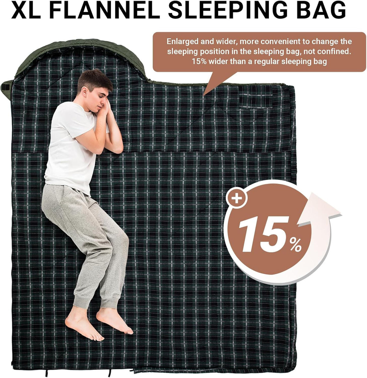 KingCamp Sleeping Bag for Adults, 100% Flannel XL Big and Tall