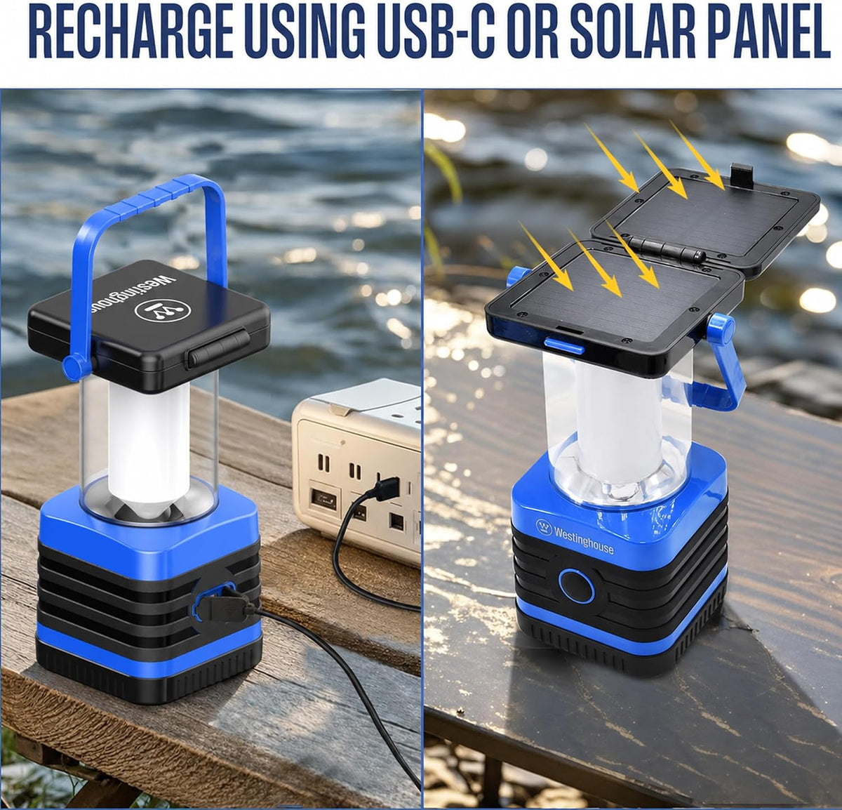 Solar Rechargeable Camping Lantern, 1000 Lumen LED Lantern, 5 Lighting Modes, IPX4 Water Resistant for Camping and Hiking