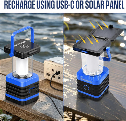 Solar Rechargeable Camping Lantern, 1000 Lumen LED Lantern, 5 Lighting Modes, IPX4 Water Resistant for Camping and Hiking