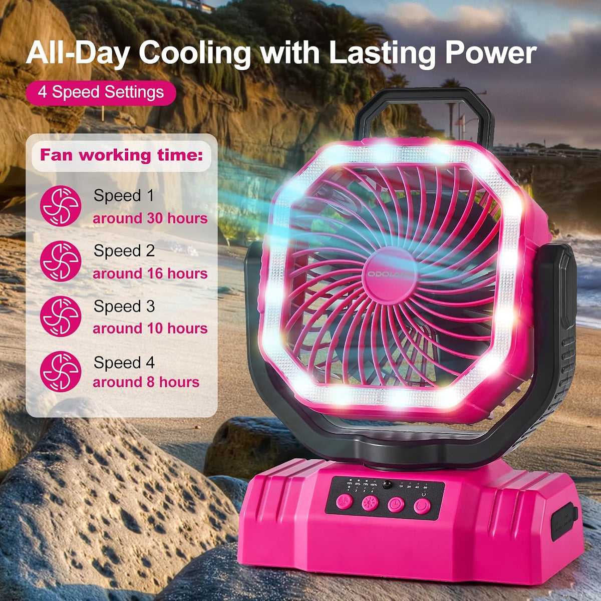 Odoland Portable Camping Fan with Light, 20000mAh Rechargeable Battery Fan