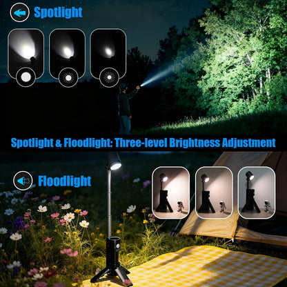 Telescopic Camping Light, Portable Rechargeable Camping Lantern, Outdoor Adventure Emergency Flashlight, Waterproof LED Camp Lamp with Magnetic (Black)