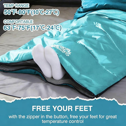 Sleeping Bags for Adults & Kids, Warm & Cool Weather, Lightweight Waterproof with Compression Bag, 3-4 Season for Camping, Hiking, Indoor & Outdoor Activities
