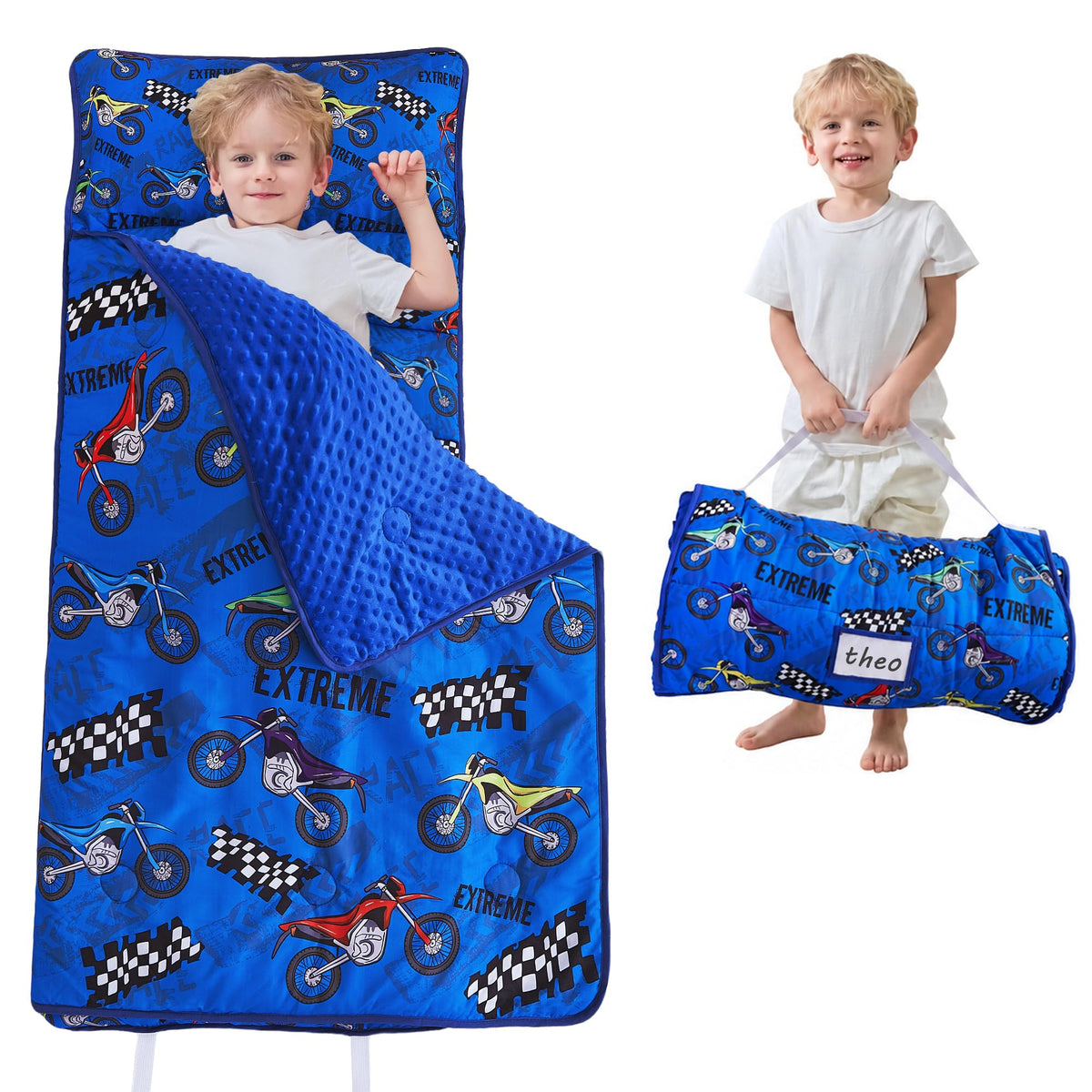 Lasoftan Toddler Nap Mat with Pillow and Blanket, Extra Large Rolled Napping Mats,Slumber Bags for Boys Girls,Kids Sleeping Bag for Daycare, Preschool Travel Camping