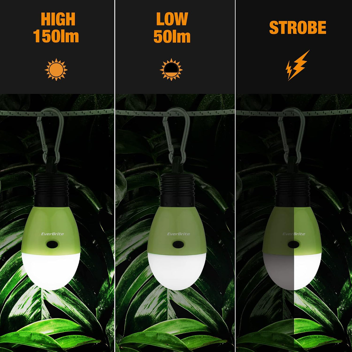 EverBrite Rechargeable Camping Light, 3 Modes with Memory Function, 3 Pack