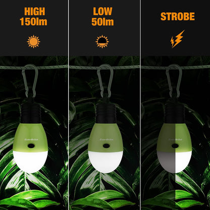EverBrite Rechargeable Camping Light, 3 Modes with Memory Function, 3 Pack