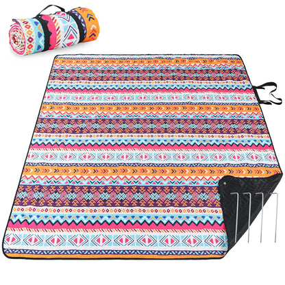PY SUPER MODE Picnic Blankets Extra Large, Waterproof Foldable Outdoor Beach Blanket Oversized 83x79” Sandproof, 3-Layer Picnic Mat for Camping, Hiking, Travel, Park, Concerts(Orange Boho)