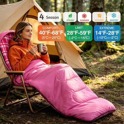 Uniqwamer Sleeping Bag for Adults Kids - 4 Seasons Cold & Warm Weather Flannel Camping Sleeping Bags, Lightweight & Waterproof Sleeping Bag for Camping Hiking Outdoor Travel
