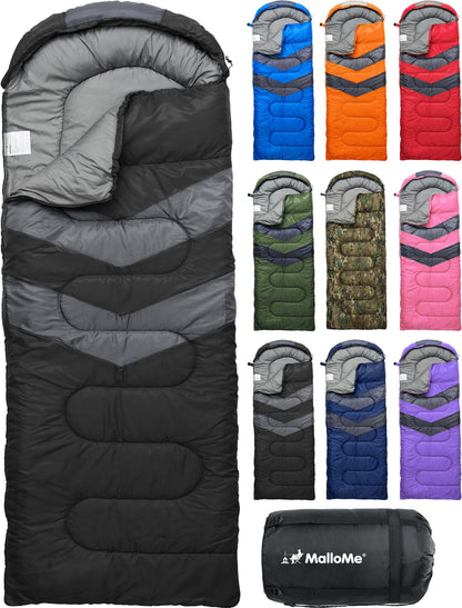 MalloMe Sleeping Bags for Adults Cold Weather & Warm - Backpacking Camping Sleeping Bag for Kids 10-12, Girls, Boys - Lightweight Compact Camping Essentials Gear Accessories Hiking Sleep Must Haves