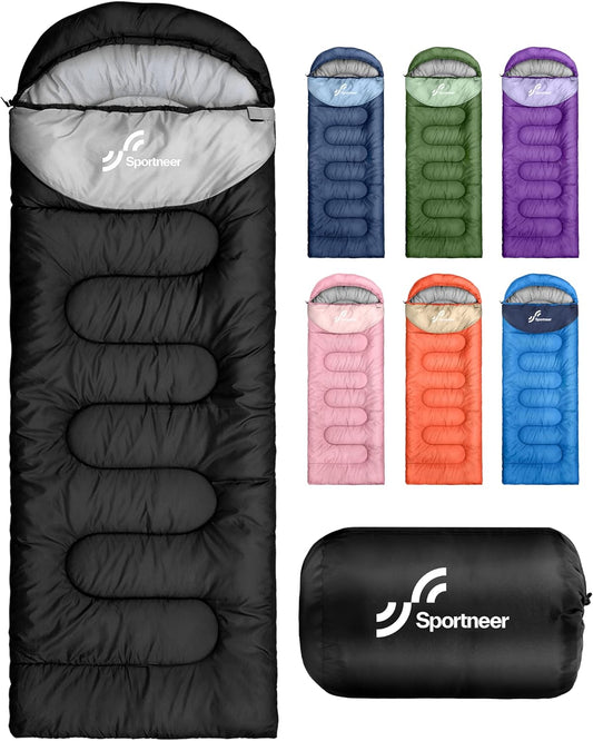 Sportneer Sleeping Bag, 3 Seasons Warm Cold Weather Sleeping Bags for Adults Kids Boys Girls with Compression Sack- Lightweight Camping Essentials Gear Accessories, Backpacking, Hiking