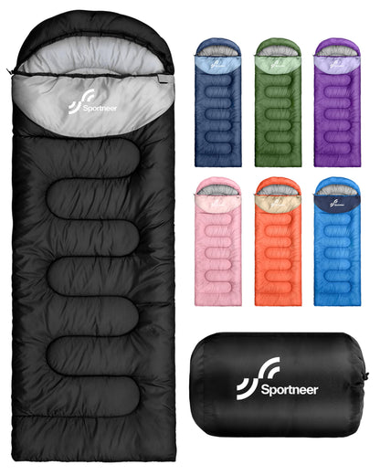 Sportneer Sleeping Bag, 3 Seasons Warm Cold Weather Sleeping Bags for Adults Kids Boys Girls with Compression Sack- Lightweight Camping Essentials Gear Accessories, Backpacking, Hiking