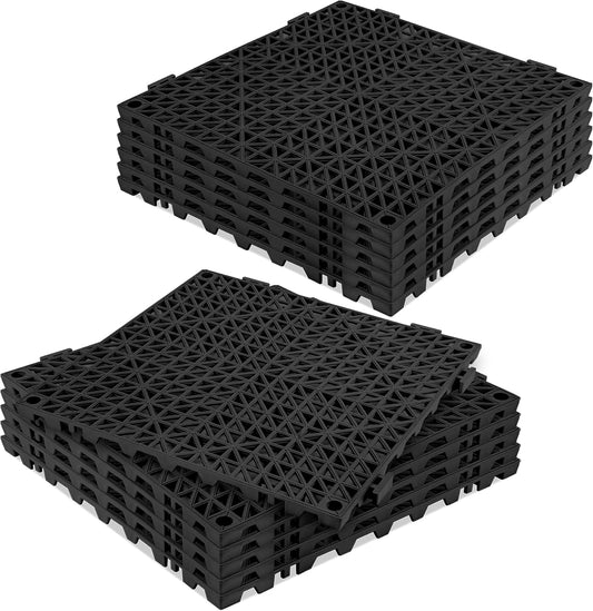 ToLanbbt Modular Interlocking Cushion 12P 11.8" x 11.8" Interlocking Rubber Floor Drain Holes Non-Slip Splicing Drainage Mats for Deck, Shower, Kitchen, Drain Pool, Sauna Bath, Indoor Outdoor (Black)