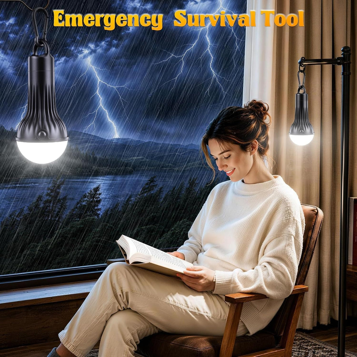 FLY2SKY Rechargeable LED Camping Lights Clip Hook Emergency 3Pcs 1800mAh