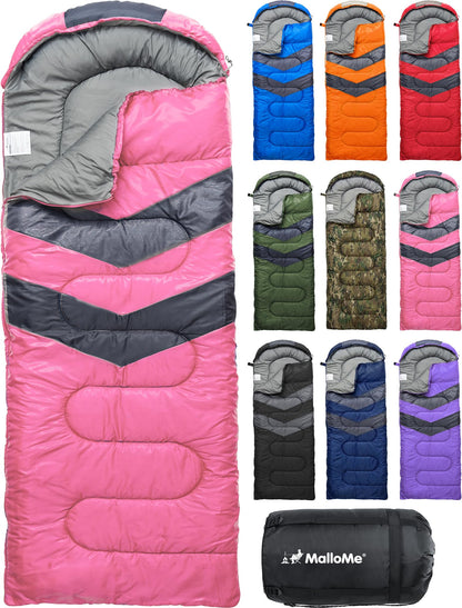 MalloMe Sleeping Bags for Adults Cold Weather & Warm - Backpacking Camping Sleeping Bag for Kids 10-12, Girls, Boys - Lightweight Compact Camping Essentials Gear Accessories Hiking Sleep Must Haves