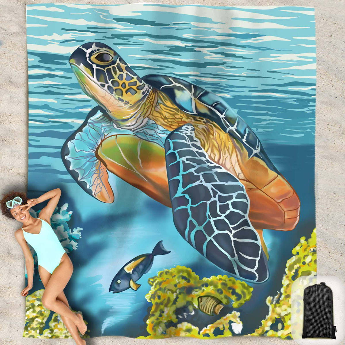 Beach Blanket Waterproof Sandproof Oversized 95”x 80”,Sand Free Beach Mat with Corner Pockets,Portable Mesh Bag for Beach Festival,Picnic,Travel and Outdoor Camping (Octopus)