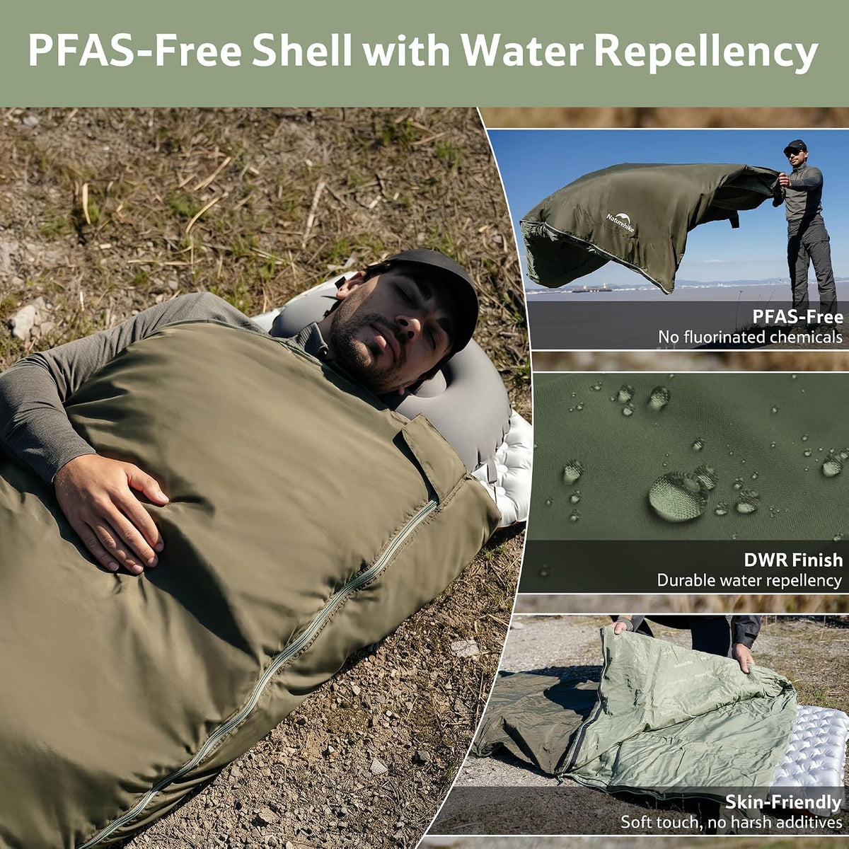 Naturehike Lightweight Compact Sleeping Bag, 59℉/32℉ Envelope Ultralight Backpacking Sleeping Bag Portable, Waterproof with Compression Sack for Cold&Warm, Camping, Traveling, Hiking