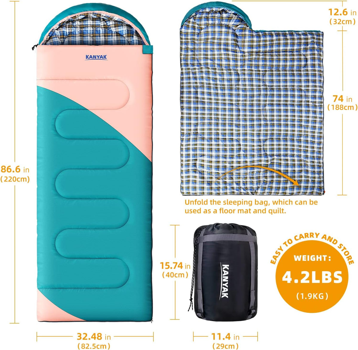 Camping Sleeping Bag for Adults Kids Teens,Waterproof Lightweight