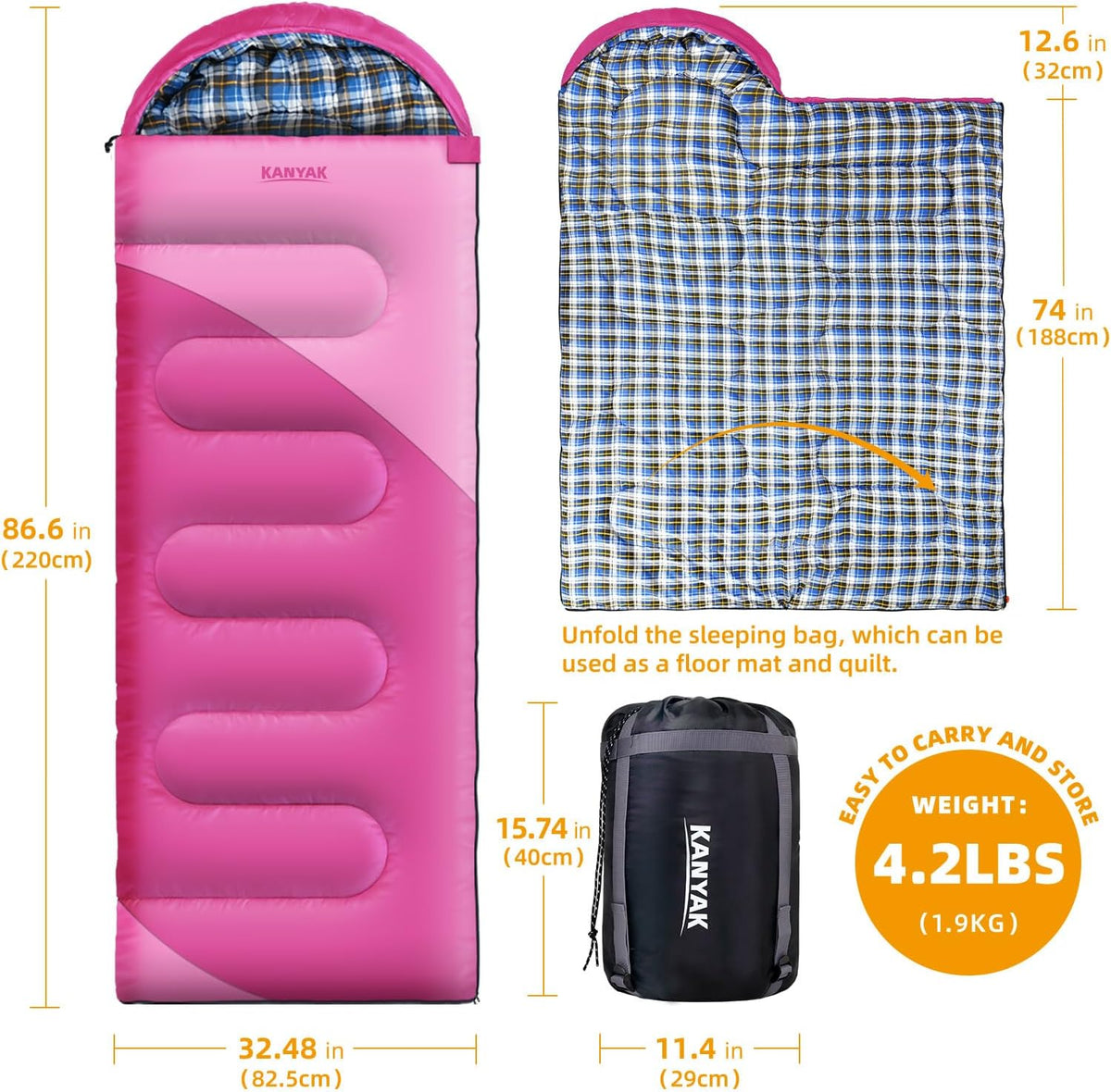 Camping Sleeping Bag for Adults Kids Teens,Waterproof Lightweight