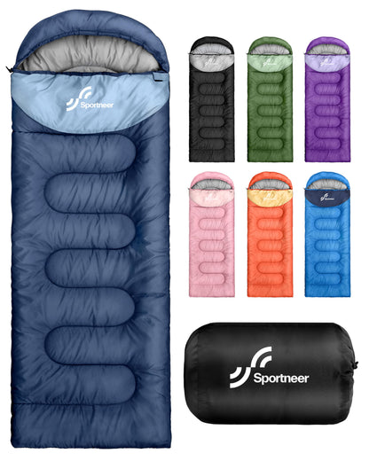 Sportneer Sleeping Bag, 3 Seasons Warm Cold Weather Sleeping Bags for Adults Kids Boys Girls with Compression Sack- Lightweight Camping Essentials Gear Accessories, Backpacking, Hiking