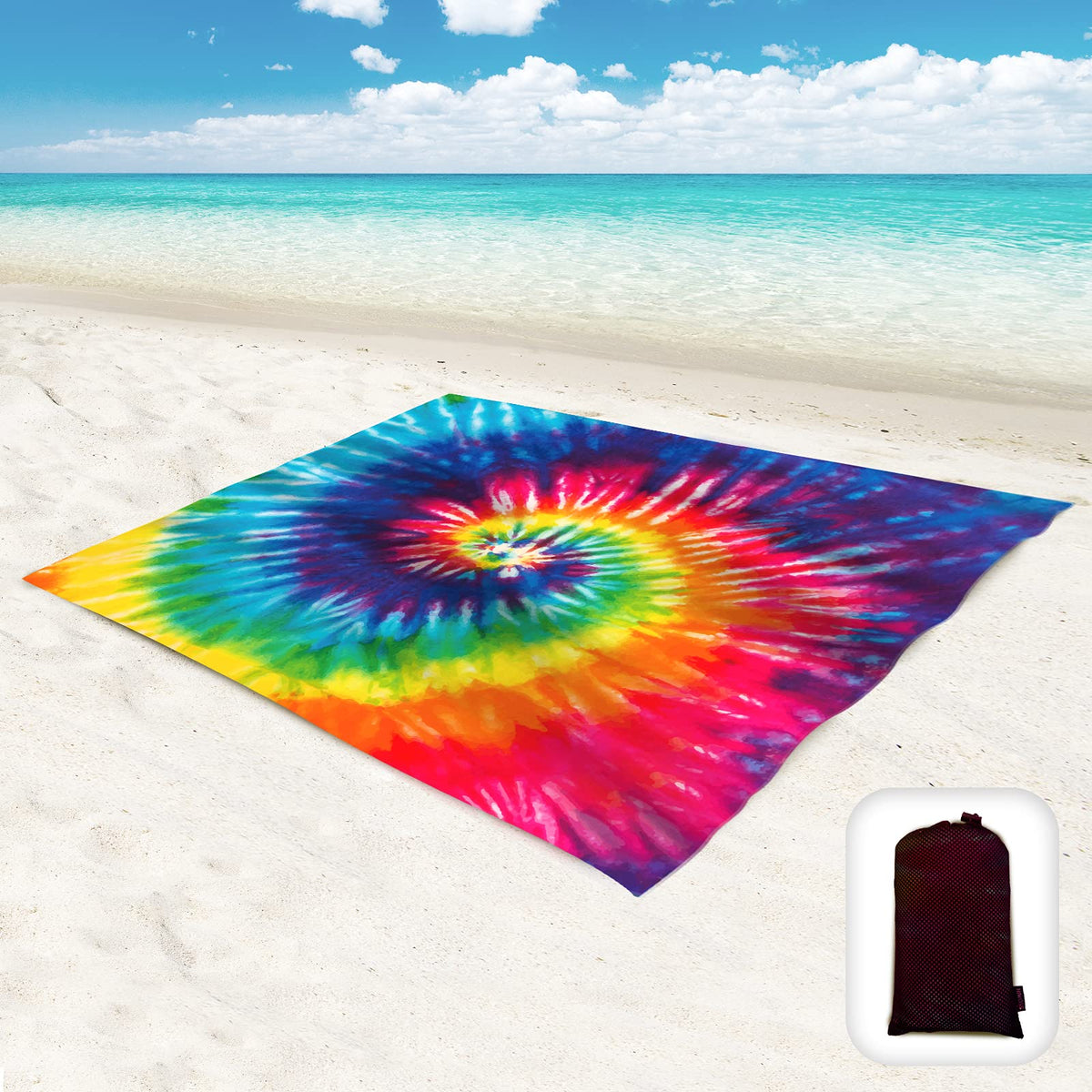 Beach Blanket Waterproof Sandproof Oversized 95”x 80”,Sand Free Beach Mat with Corner Pockets,Portable Mesh Bag for Beach Festival,Picnic,Travel and Outdoor Camping (Octopus)