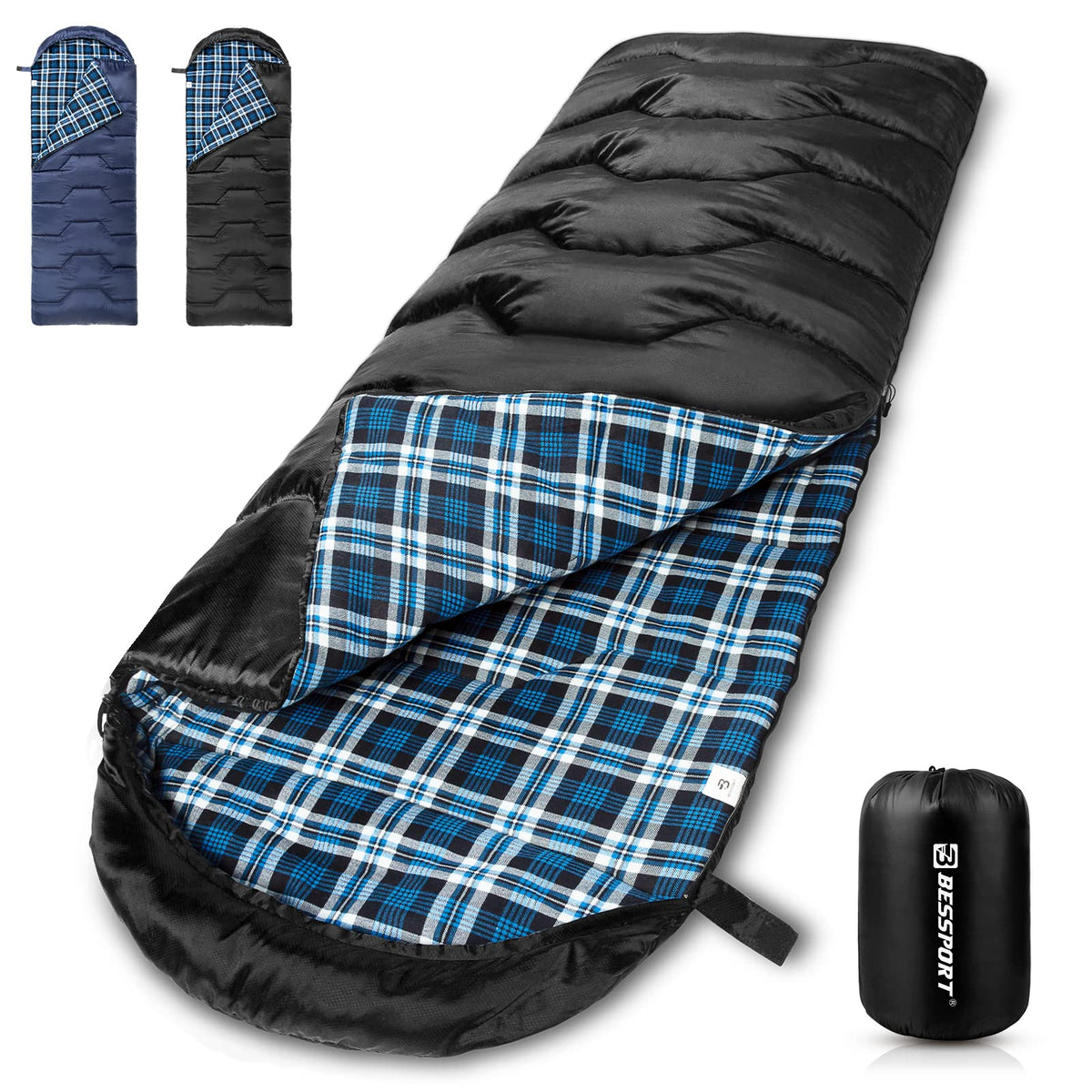 Bessport Sleeping Bag Winter | Flannel Lined 18℉ - 32℉ Extreme 3-4 Season Warm & Cool Weather Adult Sleeping Bags Large | Lightweight, Waterproof for Camping, Backpacking, Hiking