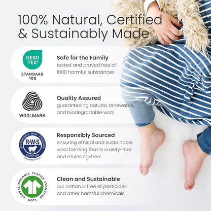 Woolino 4 Season Baby Sleep Bag with Feet Holes, Australian Merino Wool and Organic Cotton, Toddler Sleeping Bag, 18-36mo, Navy Blue