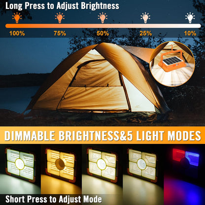 100W LED Solar Work Light, 466 LED 10000LM Magnetic Worklight with 5 Modes, 12000mAh Battary Rechargeable, IP66 Waterproof Portable Solar Outdoor Working Light for Emergency, Repair, Camping