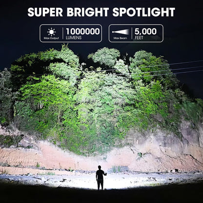 Kmivo Rechargeable Spotlight, 2,000,000 Lumens Super Bright Handheld Led Flashlight, Outdoor Spot Light with Cob Light and Solar Panelsfor Boating Camping