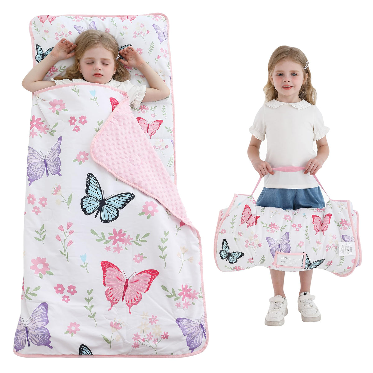 Lasoftan Toddler Nap Mat with Pillow and Blanket, Extra Large Rolled Napping Mats,Slumber Bags for Boys Girls,Kids Sleeping Bag for Daycare, Preschool Travel Camping
