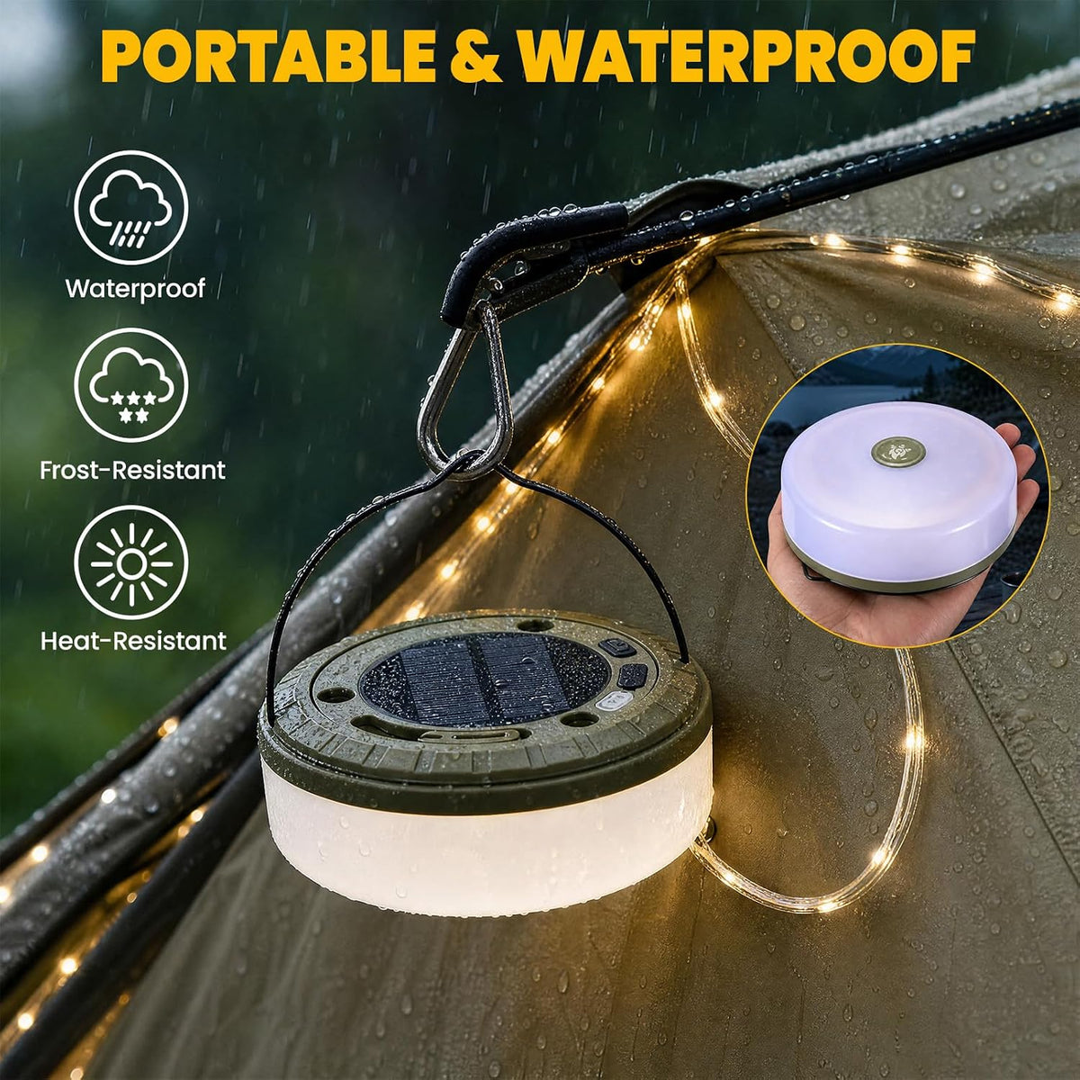 2Pack Solar Camping String Lights, 32.8FT Warm/RGB Rechargeable Tent Lights