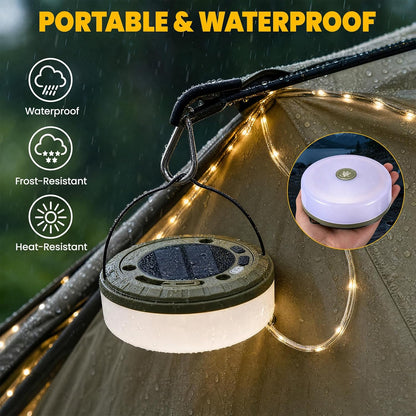 2Pack Solar Camping String Lights, 32.8FT Warm/RGB Rechargeable Tent Lights