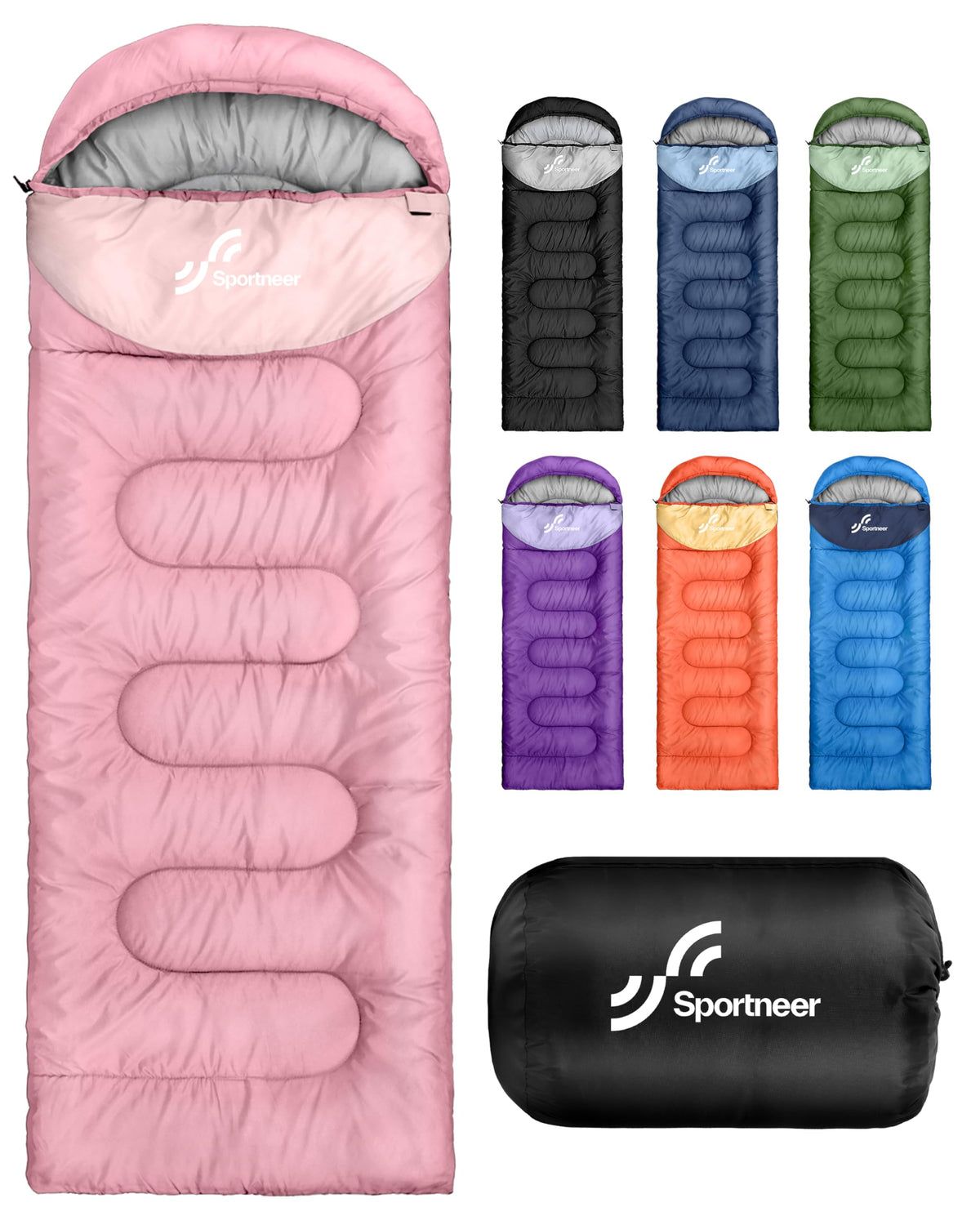 Sportneer Sleeping Bag, 3 Seasons Warm Cold Weather Sleeping Bags for Adults Kids Boys Girls with Compression Sack- Lightweight Camping Essentials Gear Accessories, Backpacking, Hiking