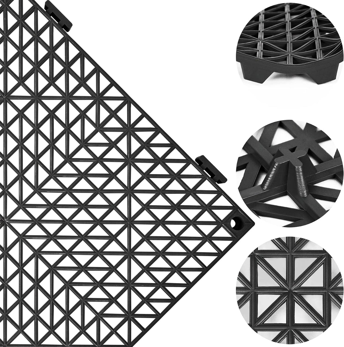 ToLanbbt Modular Interlocking Cushion 12P 11.8" x 11.8" Interlocking Rubber Floor Drain Holes Non-Slip Splicing Drainage Mats for Deck, Shower, Kitchen, Drain Pool, Sauna Bath, Indoor Outdoor (Black)