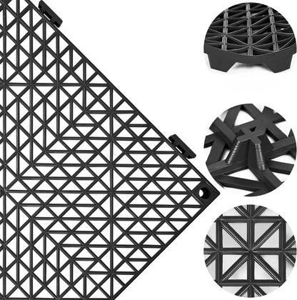 ToLanbbt Modular Interlocking Cushion 12P 11.8" x 11.8" Interlocking Rubber Floor Drain Holes Non-Slip Splicing Drainage Mats for Deck, Shower, Kitchen, Drain Pool, Sauna Bath, Indoor Outdoor (Black)
