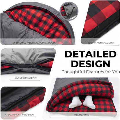 Winter Flannel Sleeping Bags XL for Big & Tall Adults, Cold Weather Camping